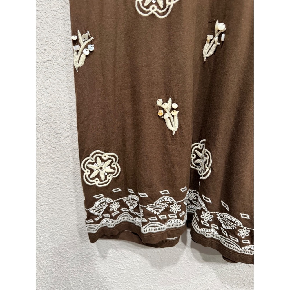 NWT Charter Club Petite MP Brown Embroidered Beaded Shift Dress Boho Resort Luxe - Picture 6 of 8